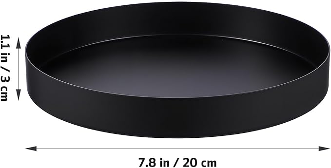 Black Round Tray Coffee Table Tray Decorative Metal Candle Plate Stainless Steel Circle Serving Platter Spa Makeup Organizer Dish Farmhouse Centerpiece Home Bathroom Decor (Black, 20CM)