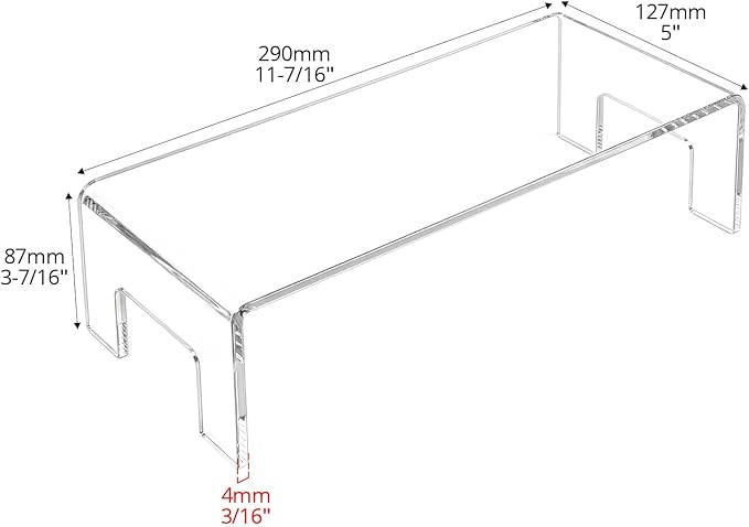 QWORK Clear Acrylic Display Risers Stand, 2 Pack 5mm Thick Transparent Showcase Shelves for Dessert Cupcakes Perfume Toys Cosmetics Jewelry Collectibles, 12x5x3.3 Inch Display Shelf