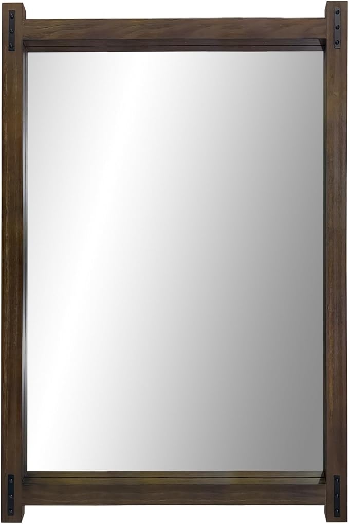 Rustic Wood Bathroom Mirror 36"x24" Farmhouse Wall Hanging Vanity Mirror Decorative Wall Mounted Mirrors for Bedroom Entryway Living Room