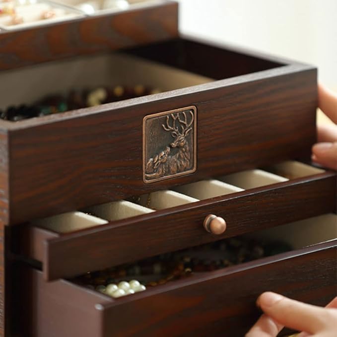 Makeup Organizers 10.23 Inch Jewelry Box Wooden Retro Storage Box Small Jewelry Box Box Can Store Display Ring Bracelet Necklace Earrings Watch Jewelry Case