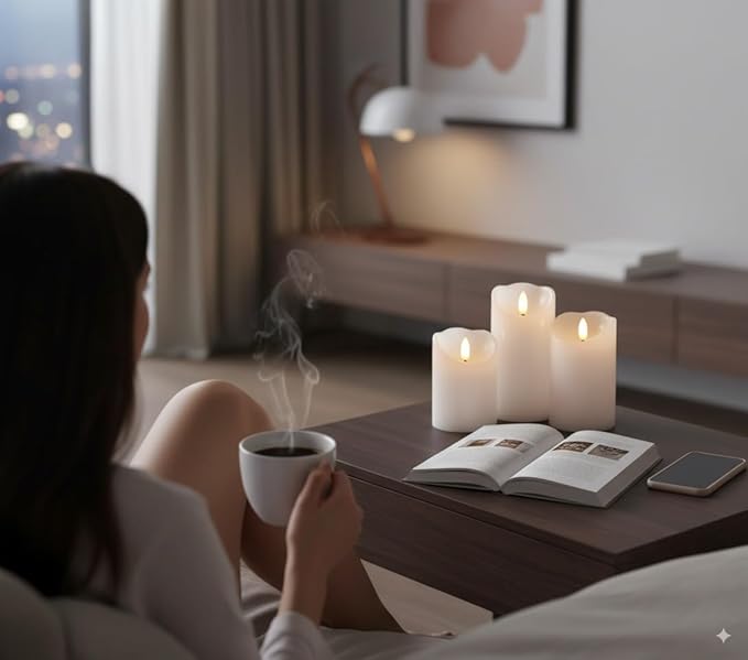 VENTA Set of 3 White Pillar Candles | Real Wax Battery Operated Flickering LED Candles with Remote | Timeless Decor for Farmhouse, Modern & Mantel Displays