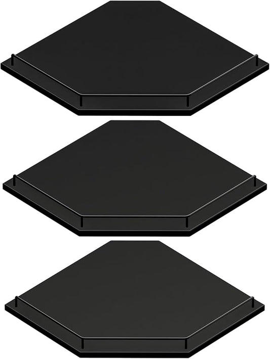 JJL Corner Shelf with Rails, 3-Tier Hexagon Floating Corner Shelf Wall Mounted, 12 Inch Black Rustic Wood Heavy Duty Wall Storage for Bathroom Kitchen Living Room Bedroom
