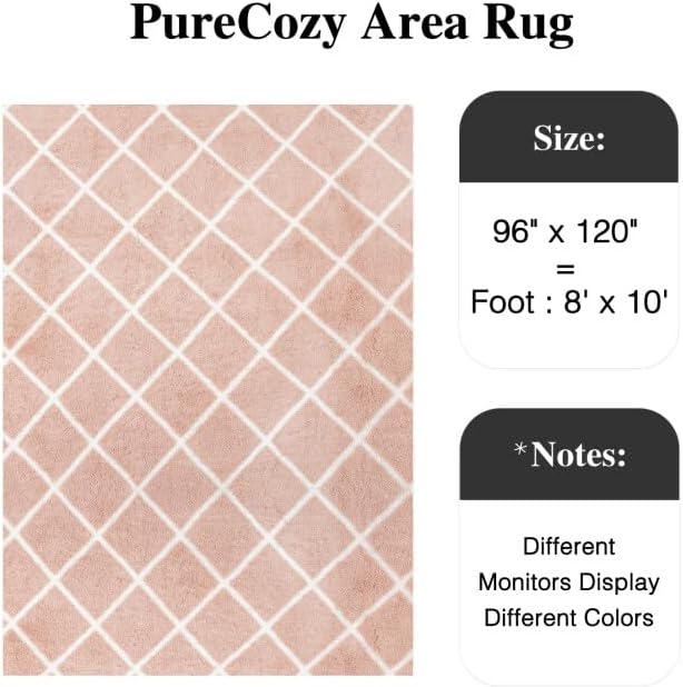 PureCozy 8x10 Checkered Rug for Living Room Pink and White Modern Soft Area Rug Fluffy Non-Slip Carpet for Bedroom Playroom Home Aesthetic Decor