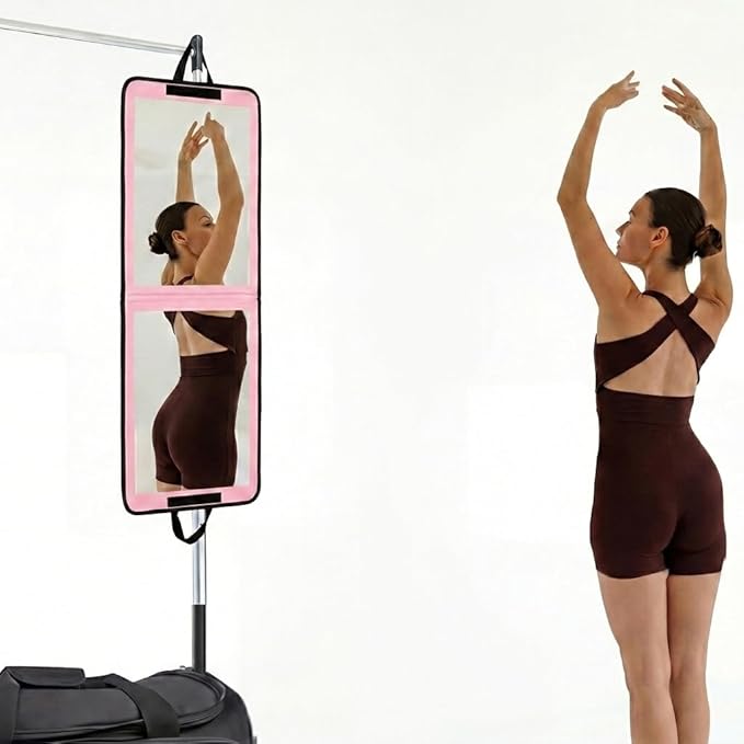 LPHUMEX Pink Portable Full Length Mirror for Dance Bag, 33x13 Inch Portable Folding Body Mirror for Camping Wedding Golf Swing Workout