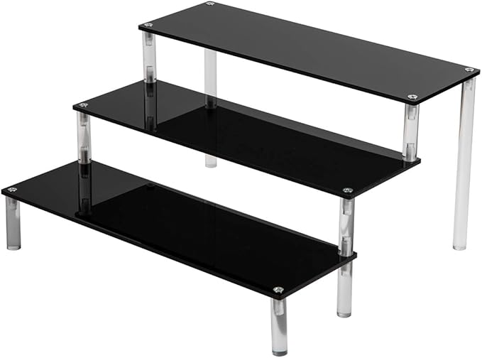 BYCY Black Acrylic Display Stand Perfume Display Stand, 3 Tier Desserts Holder,3 Tier Cupcake Display Risers Steps for Organizer and Decoration