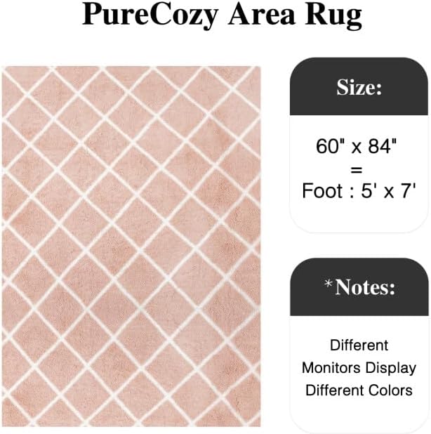 PureCozy 5x7 Checkered Rug for Living Room Pink and White Modern Soft Area Rug Fluffy Non-Slip Carpet for Bedroom Playroom Home Aesthetic Decor