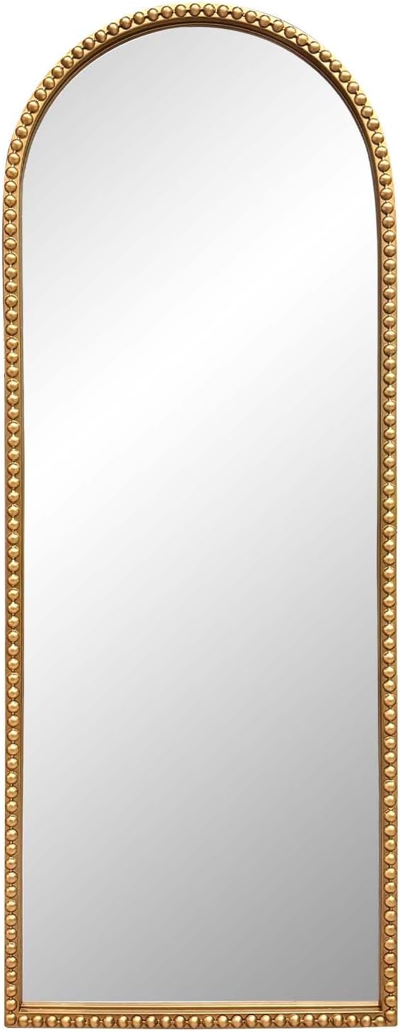 Gold Arched Full Length Mirror，Standing Floor Full Body Mirror with Beaded Frame Hanging or Leaning Wall 53"X20" Full Length Wall Mounted Mirror for Dressing Room Bedroom Entryway