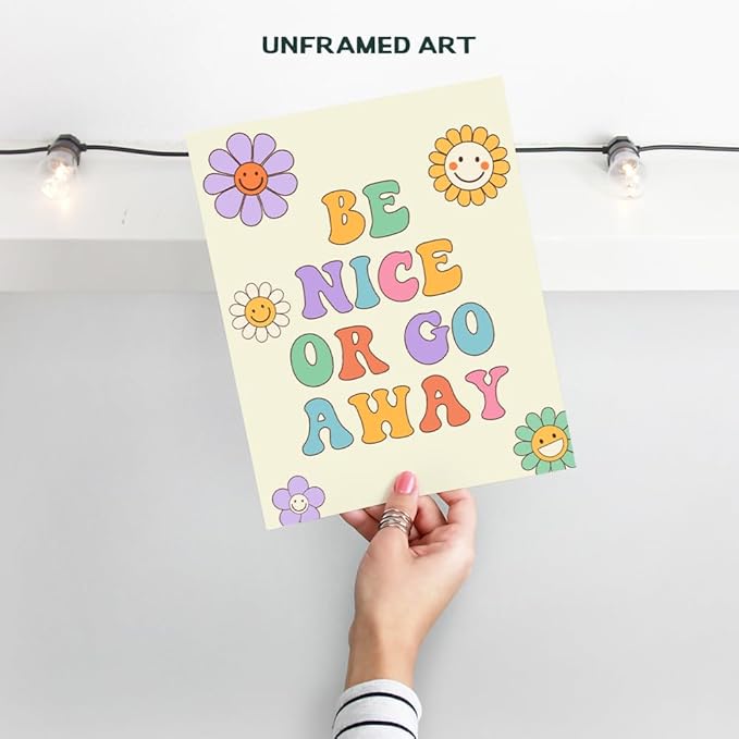 funny Trendy Wall Decor - Groovy Funky Wall Art - Boho-chic - Preppy Room Decor Aesthetic - Vintage Retro Print - 70s Pop art - Cute Fun small Home Office Decor for Women