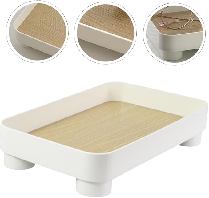 Wooden Bathroom Tray Organizer Decorative Vanity Counter Holder for Makeup Perfume and Skincare Farmhouse Style Desk Decoration
