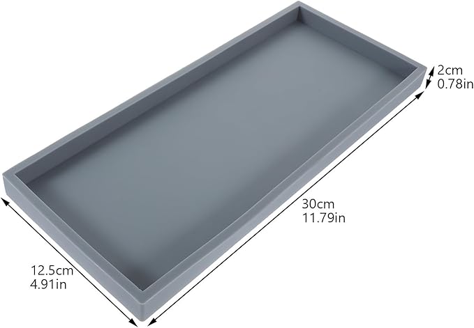 Cabilock Silicone Vanity Tray Large Gray Organizer for Bathroom Kitchen Countertop, Non-Slip Decorative Storage Plate for Makeup Keys Rings, Multipurpose Desktop Tray for Home Décor