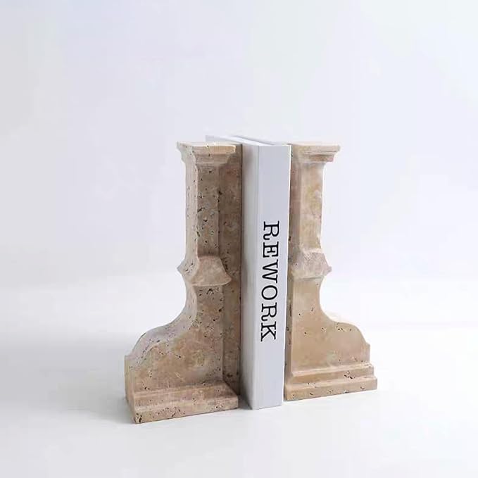 Set of 2 Piece Modern Travertine Bookend, Arc de Triomphe Design, Natural Stone Book Holders for Desk and Shelf (2 pcs 1 Set -Arc de Triomphe)