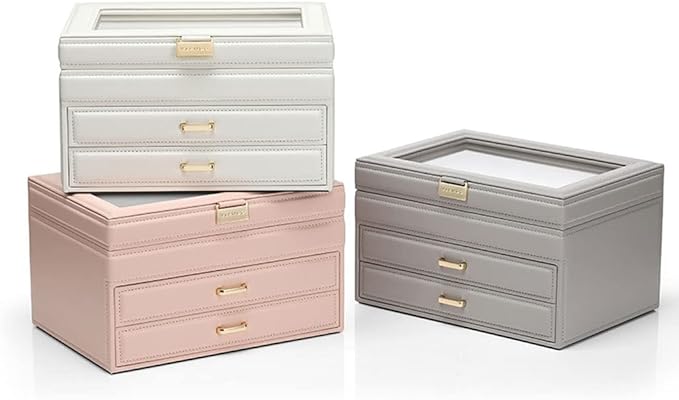 Makeup Organizers Artificial Leather Jewelry Box Drawer Storage Box Ring Earring Necklace Bracelet Watch Storage Box Multilayer Jewelry Box Jewelry Case