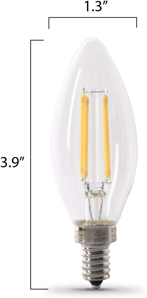 Feit Electric 40W Equivalent Candelabra LED Light Bulb, Dimmable, E12 Base, 5000K Daylight, B10 Filament Torpedo Tip Decorative Lighting Bulbs, 13-Year Lifetime, CTC40/950CA/FIL/6, 6-Pack