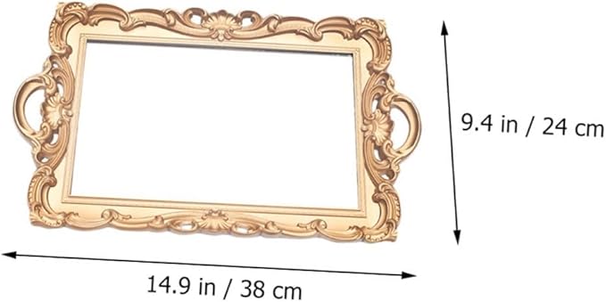 Artibetter Retro European Mirror Tray Decorative Makeup Organizer Perfume Storage Plate Golden Rectangular Household Vanity Display Accent for Home Décor