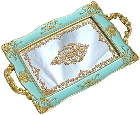 French Style Decorative Mirror Tray, Dresser Counter Coffee Table Jewelry Perfume Organizer for Makeup Jewelry (Purple)