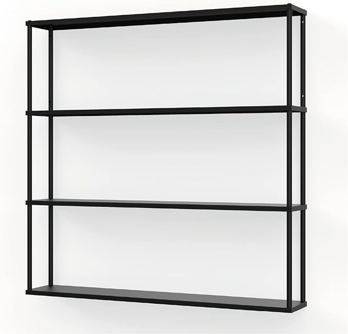 Mango Steam Wall-Mounted Steel Floating Shelving Unit for Kitchen, Storage or Display Use -36 H x 36 W x 6 D Inches- Black -