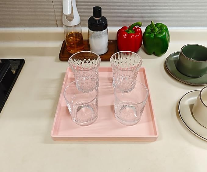 Small Square Serving Tray (9 inch), Durable Pink Tray for Desserts & Organization, Lightweight for Coffee, Drinks, Party, Seasoning, Perfume and Display.