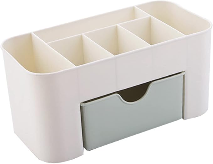 6 Compartments Cosmetics Makeup Organizer Cosmetic Storage Box with Drawer Multifunctional Makeup Desk Organizer for Home Bathroom(Green)