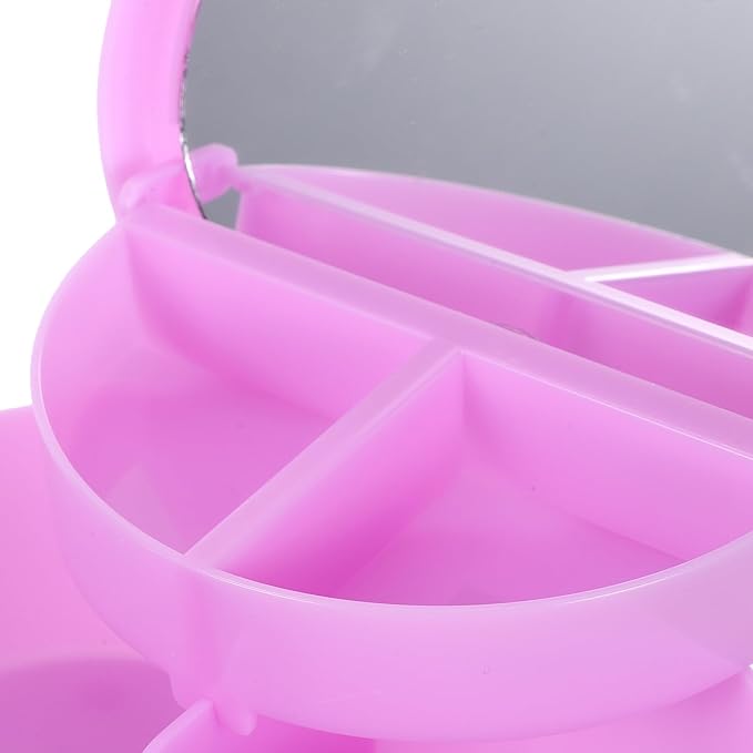 2pcs Heart-shaped Jewelry Box with Double-layer Plastic Organizer and Makeup Mirror, Small Trinket Storage Case for Hair Accessories and Teen Jewelry, Pink and Light Purple
