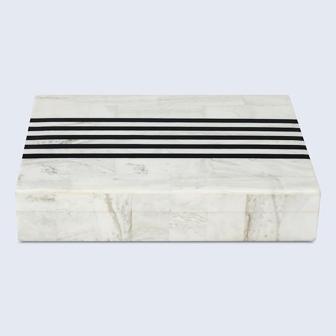 Handicrafts Home Large Decorative Storage Box with Lid – Black White Modern Storage Box, Remote Control Organizer for Coffee Table, Console & Living Room Decor – Mono Sprint 12 x 6 x 2