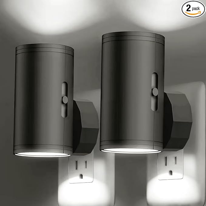 TSEXES LED Night Light Plug in, Modern Night Lights Plug into Wall, Dusk to Dawn Sensor, 5-300LM Adjustable Brightness,Daylight 5000K,Dimmable Night Lights for Hallway Bedroom Stairway, 2 Pack