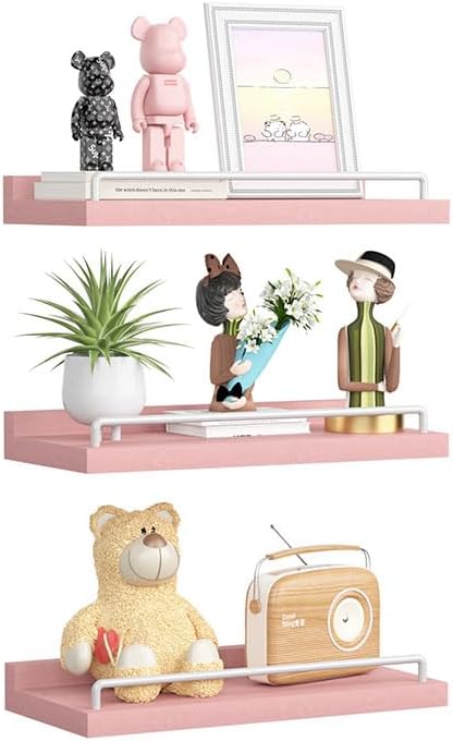 RYOFOBETTO Small Floating Shelf, 6X9 Inches Farmhouse Wall Shelves for Living Room, Bedroom, Picture Frames, Plants, Kitchen, Set of 3 (Pink and White)