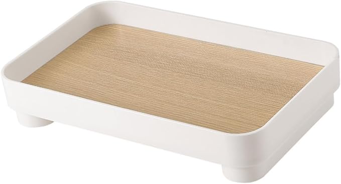 Wooden Bathroom Tray Organizer Decorative Vanity Counter Holder for Makeup Perfume and Skincare Farmhouse Style Desk Decoration