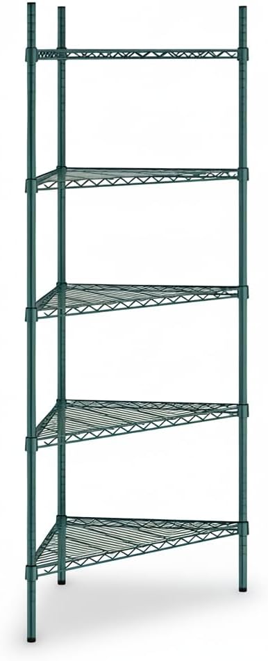 33" W x 24" D x 74" H NSF Green Triangle Heavy Duty Corner Shelving Kit, 5-Shelf Adjustable Wire Rack