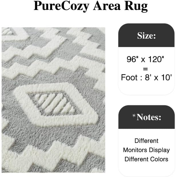 PureCozy Super Soft Shag Rug 8x10 for Living Room Modern Gray Washable Large Area Rugs High Pile Non-Shedding Throw Rugs Non Slip Indoor Office Carpet for Playroom Bedroom Home Aesthetic Decor