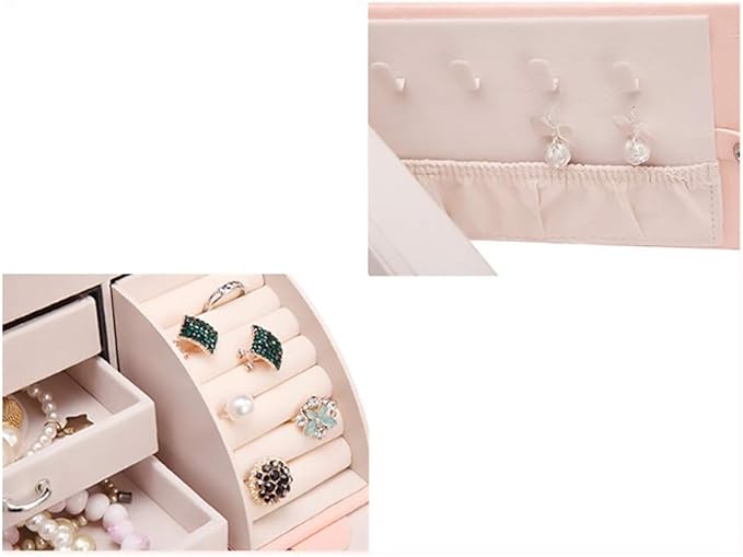 Jewellery Box Jewelry Case Jewelry Box Mirror 3 Drawers Jewelry Organizer Large Capacity Makeup Cosmetic Organizer Box Women Storage Ring Holder,
