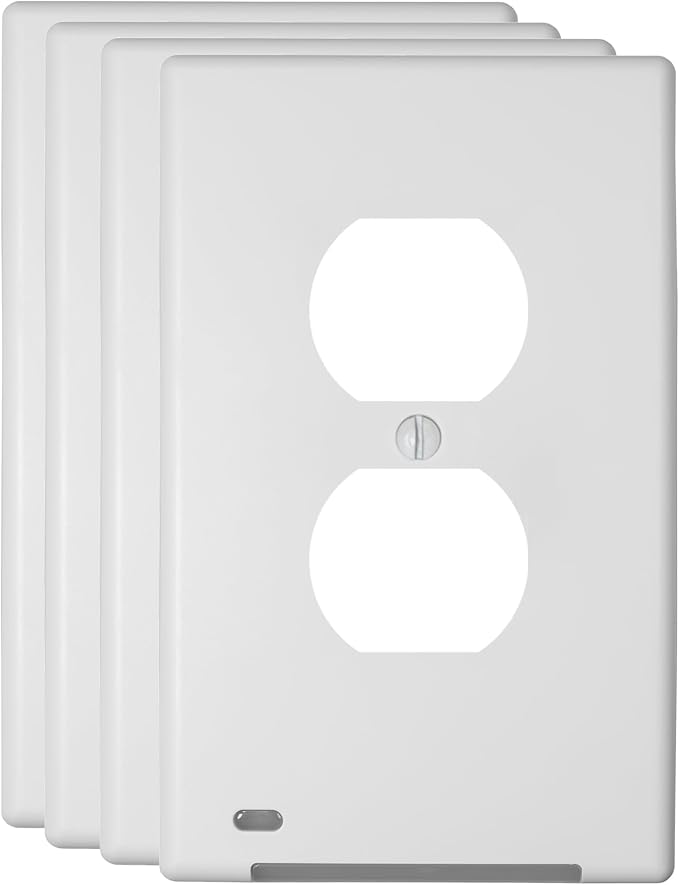 AMERELLE Universal LumiCover Wallplate with Built-In Night Light, Standard Duplex, White, 4-Pack - Easy DIY Installation, Convenient Low-Profile Design, for GFCI Outlets