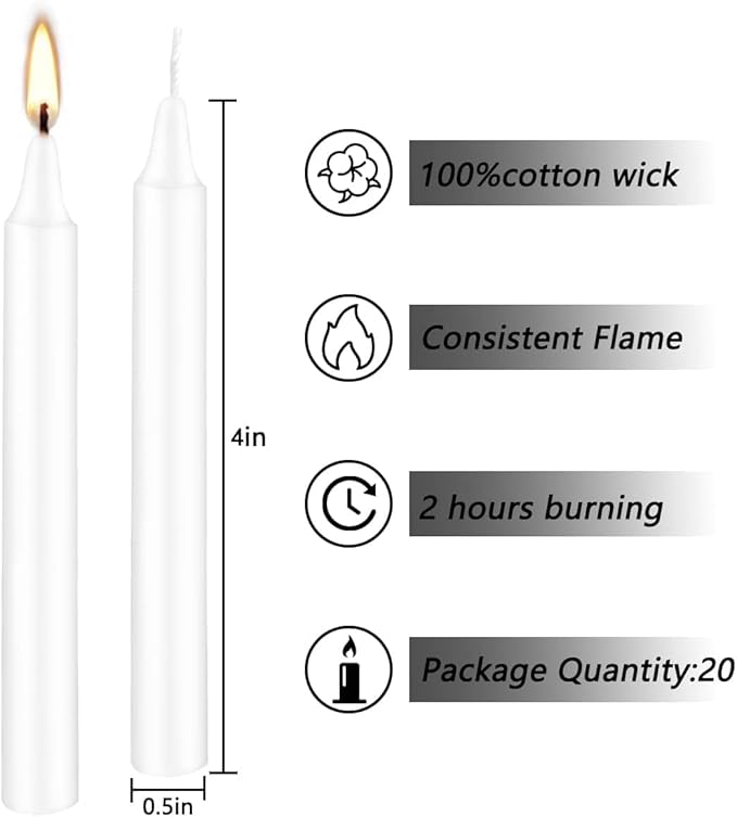 YOROXRG Set of 40 White Candles Mini Unscented Taper Candles for Christmas,Household, Wedding, Rituals, Prayer, Birthdays, Meditation, Altar,Party and Home Décor Candlesticks - 4 Inch Tall
