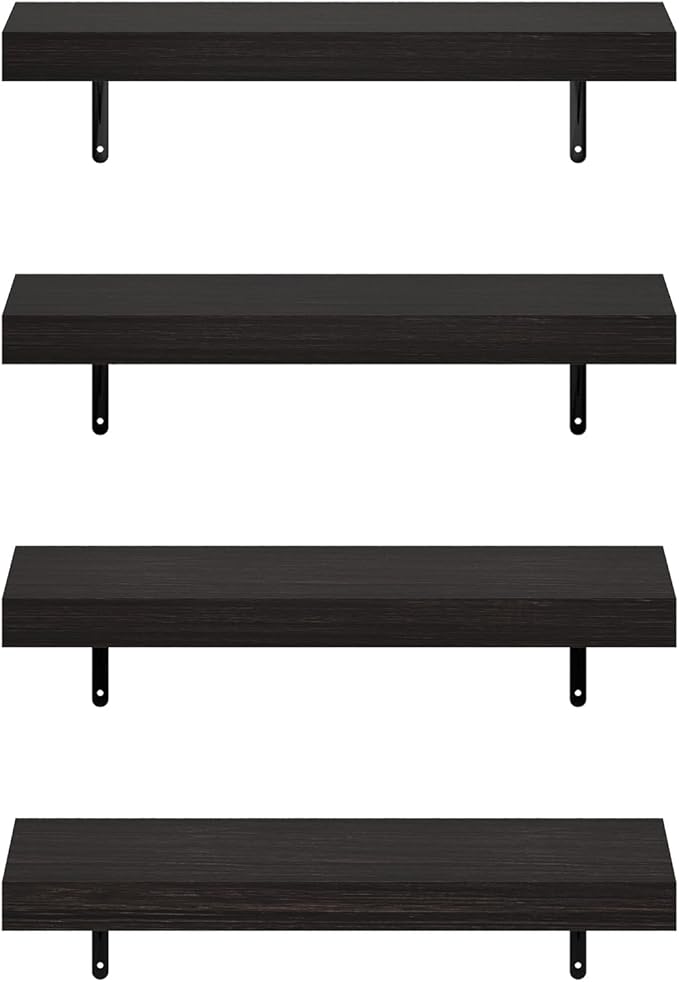 Furinno Tanna Floating Shelves for Wall Set of 4, 22-Inch Wall Shelf, Triple Thick Floating Mounted Shelf, for Bathroom, Home Office, Living Room, Tobacco Oak