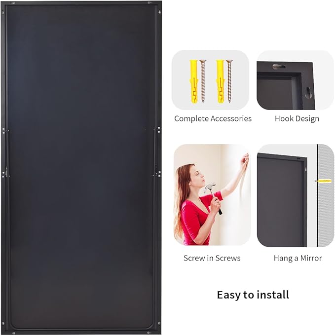 Koonmi 76"x34" Floor Mirror Full Length, Bedroom Floor Body Mirror with Stand, Large Black Mirror, Leaning, Standing or Hanging Horizontally/Vertically