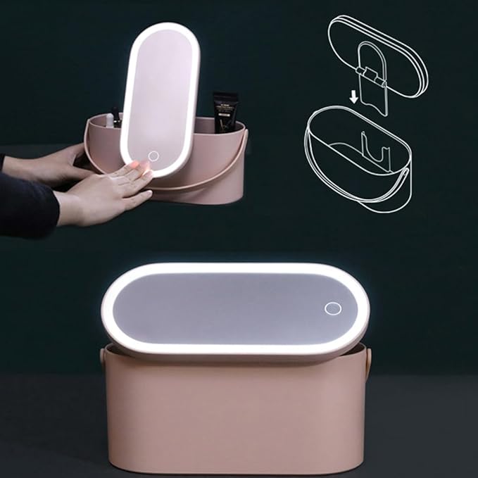 2025 Makeup Case with Mirror, Portable Cosmetics Box with LED Lighted Mirror for Bedroom, Travel, Multi-purpose Makeup Organizer Carrying Storage Case, Travel Size, Gift for Mom Ladies Girls