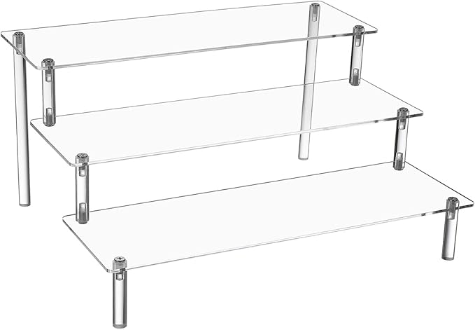 Acrylic Display Shelf Organizer Perfume Stand with Wide Layers Storage Riser for Makeup and Desserts Easy Assembly Stable and Versatile Desktop Display