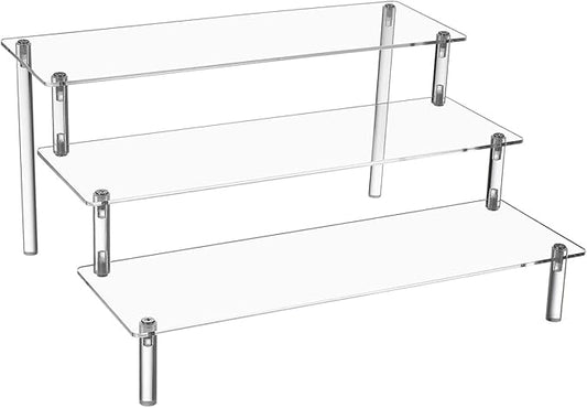 Acrylic Display Shelf Organizer Perfume Stand with Wide Layers Storage Riser for Makeup and Desserts Easy Assembly Stable and Versatile Desktop Display