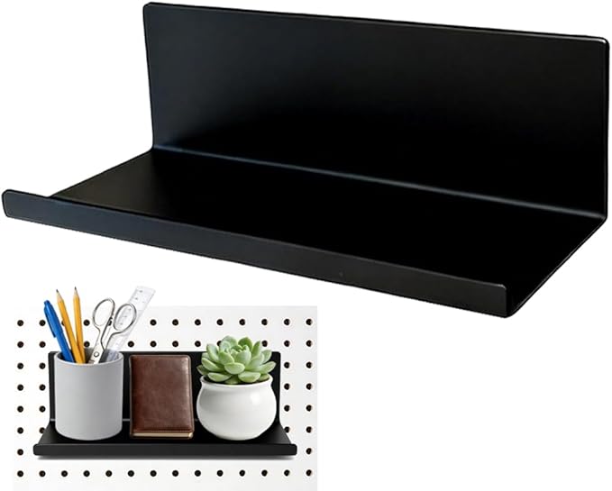 Magnetic Pegboard Shelf Metal Peg Board Organizer Steel Tray Magnetic Fridge Shelf Flat Display Shelf Wall Floating Shelf for Whiteboard Home Classroom Garage Craft Room