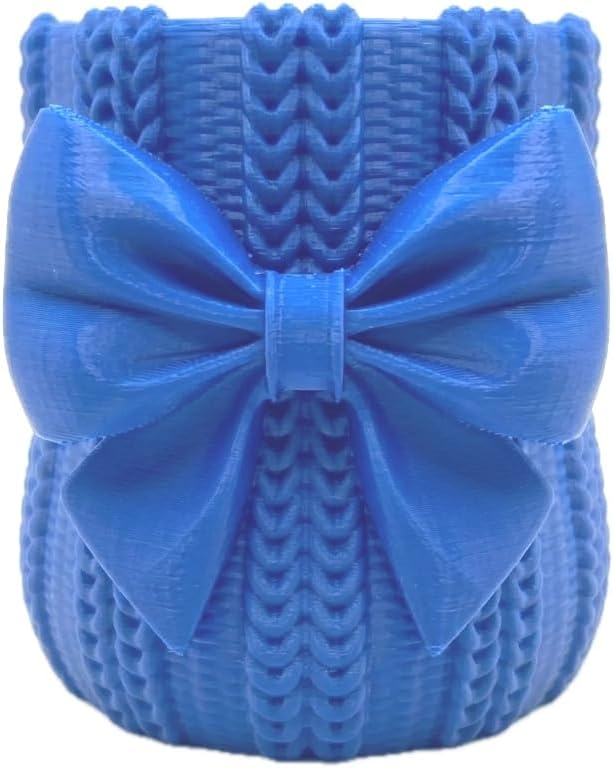 Knitted Bowknot Makeup Brush Holder, Cute Bow Vase, Pen Organizer for Kitchen, Bathroom or Office (Blue)