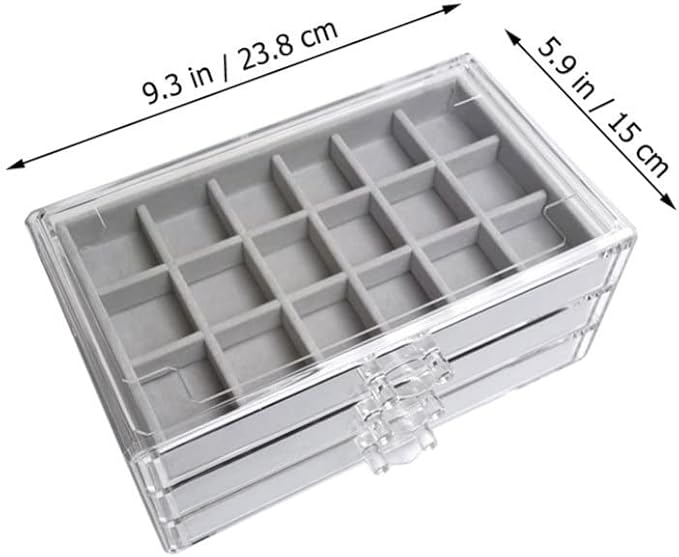 Cabilock Jewelry Storage Case Jewelry Box Organizer Earring Necklace Rings Drawer Organizer Display Holder For Earring Necklace Bracelets Grey Makeup Display Case