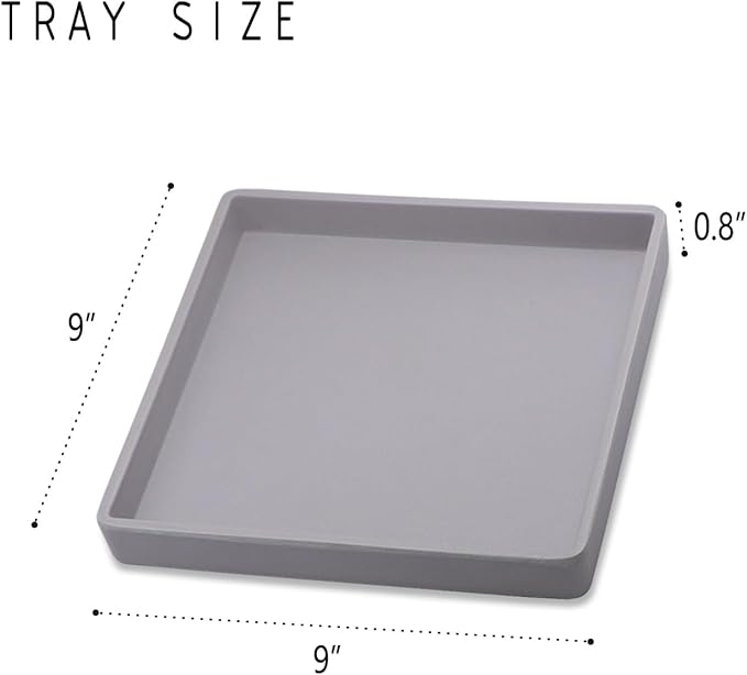 Small Square Serving Tray (9 inch), Durable Gray Tray for Desserts & Organization, Lightweight for Coffee, Drinks, Party, Seasoning, Perfume and Display.
