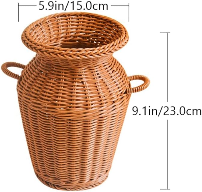 LABRIMP Creative Rattan Woven Vase 9 Inch Brown Decorative Flower Basket for Home Office Rustic Centerpiece Artificial Flower Holder