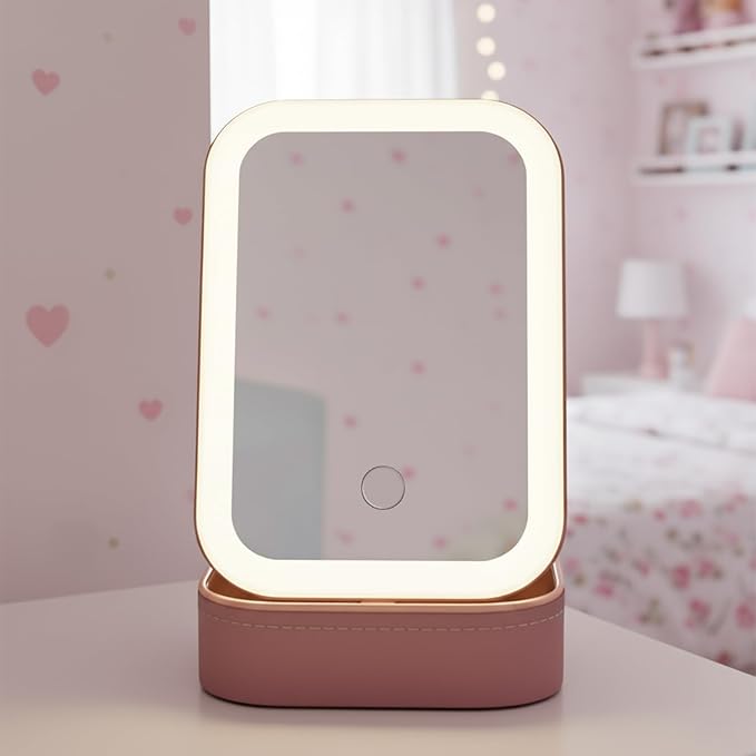 WANDERPRINT Personalized Floral Makeup Box with LED Mirror – Custom Name Birth Month Flower Jewelry Organizer, Travel Cosmetic Case Gift for Women & Girls on Christmas Birthday (Color 5)