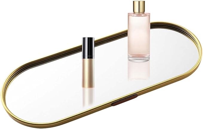 Mirror Tray, Vintage – Gold Oval Shaped Perfume, Organizer Decorative Mirrored Makeup, Vanity Dresser Unique Home Decor | Perfume, Makeup, Vanity, Dresser, Unique Home Decor Elegant