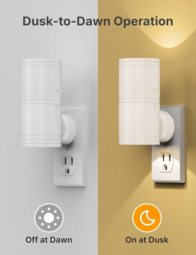 Likelgn Night Light Plug into Wall, 2 Pack Dimmable LED Nightlight with Dusk to Dawn Sensor, Soft White Glow, for Hallway, Bathroom, Bedroom, White