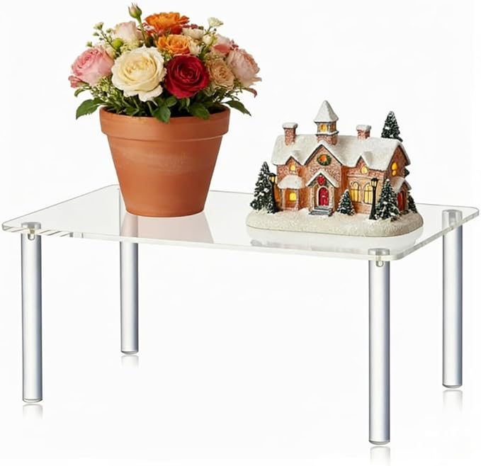 Acrylic Rectangular Display Riser – Extral Large 6mm Thick Clear Plant Stand & Shelf Riser for Decor, Collectibles, Kitchen Organization, Shoe Displays (Generous Extra-Large Size)