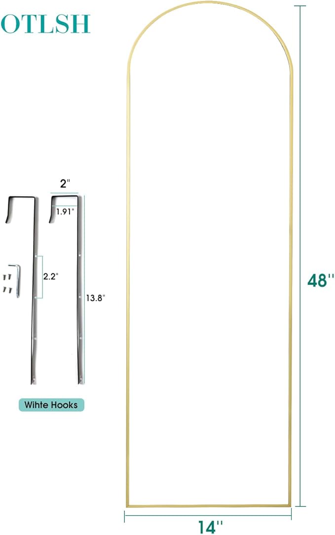 Otlsh 14"48" Arch Wall Mirror, Over The Door, Thin Frame Aluminum Alloy for Bedroom, Living Room, Entryway - Gold
