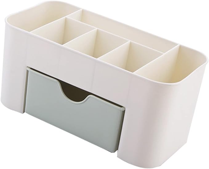 6 Compartments Cosmetics Makeup Organizer Cosmetic Storage Box with Drawer Multifunctional Makeup Desk Organizer for Home Bathroom(Green)