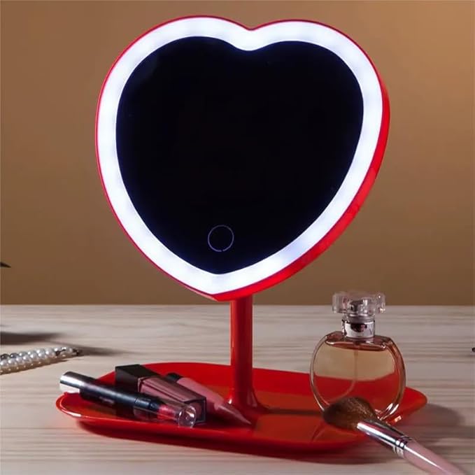 Makeup Mirror with Lights Heart Cosmetic Mirror with Organizer Adjustable Dimming Touch Sensor Miror, 180° Rotation (#2)