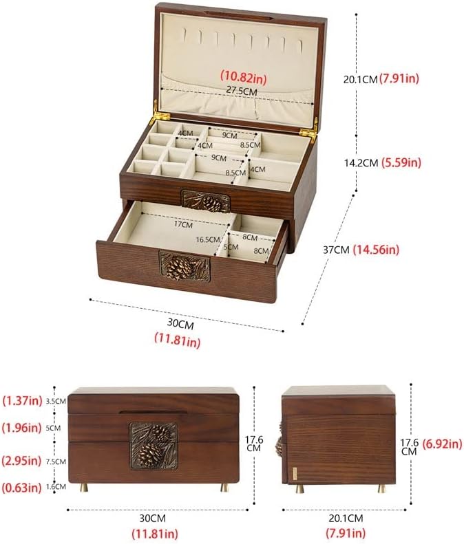 Makeup Organizers Wooden Box Jewelry Box Watch Storage Box with Drawer Double-Layer Jewelry Box Retro Jewelry Box Bracelet Watch Box Gift Jewelry Case